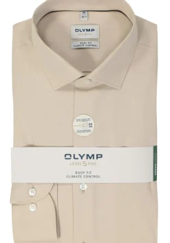 OLYMP 24/7 Level 5 body fit overhemd, mouwlengte 7, twill, beige