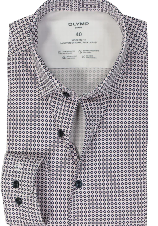 OLYMP 24/7 modern fit overhemd, tricot, roze dessin