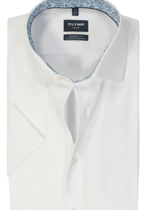 OLYMP 24/7 modern fit overhemd, korte mouw, twill, wit