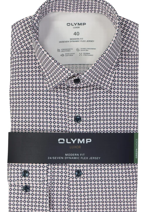 OLYMP 24/7 modern fit overhemd, tricot, roze dessin