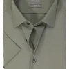OLYMP comfort fit overhemd, korte mouw, twill, grijsgroen