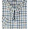 OLYMP comfort fit overhemd, korte mouw, popeline, wit met blauw en beige geruit