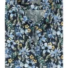 OLYMP comfort fit overhemd, korte mouw, popeline, donkerblauw met groen, geel en lichtblauw bloemen dessin