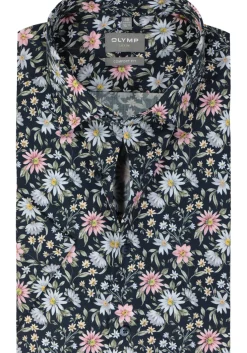OLYMP comfort fit overhemd, korte mouw, popeline, marine blauw dessin