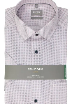 OLYMP comfort fit overhemd, korte mouw, popeline, roze dessin
