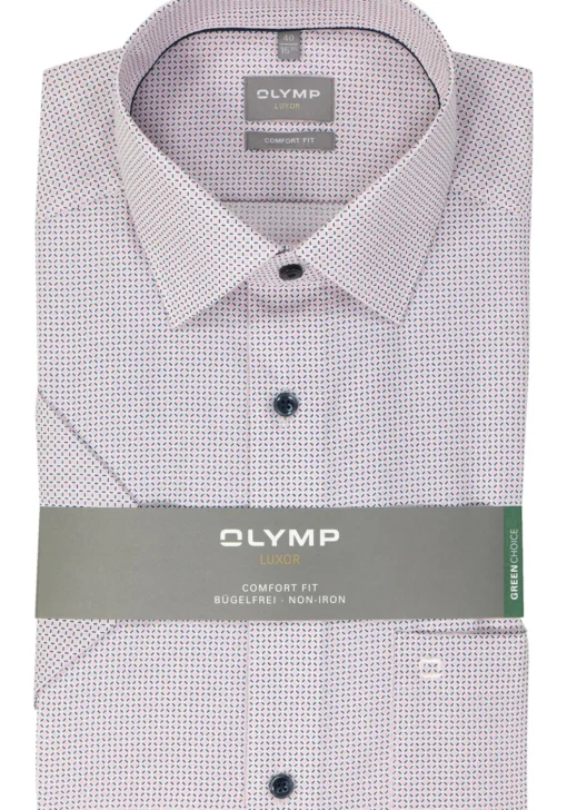 OLYMP comfort fit overhemd, korte mouw, popeline, roze dessin