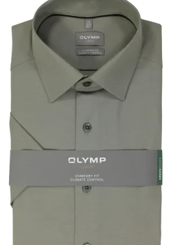 OLYMP comfort fit overhemd, korte mouw, twill, grijsgroen