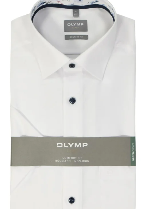 OLYMP comfort fit overhemd, korte mouw, structuur, wit