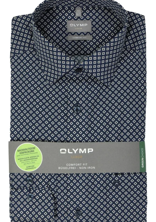 OLYMP comfort fit overhemd, popeline, marine blauw dessin