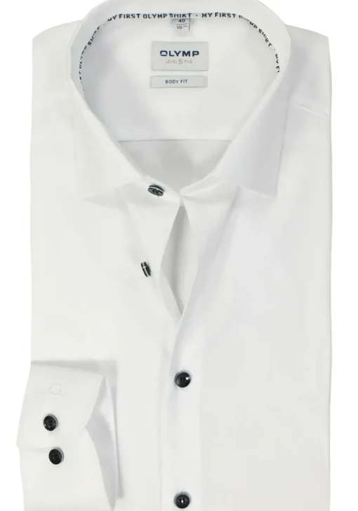 OLYMP Level 5 body fit overhemd, twill, wit