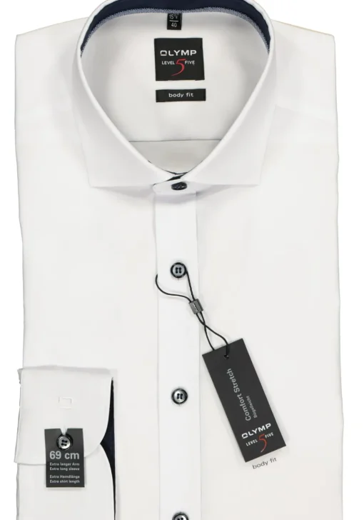 OLYMP Level 5 body fit overhemd, mouwlengte 7, wit (blauw contrast)