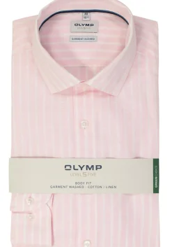 OLYMP Level 5 body fit overhemd, popeline, roze gestreept