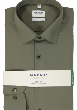 OLYMP Level 5 body fit overhemd, popeline, olijfgroen