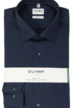OLYMP Level 5 body fit overhemd, satijnbinding, donkerblauw