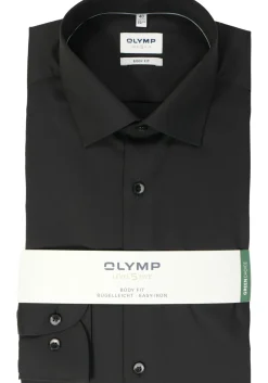 OLYMP Level 5 body fit overhemd, satijnbinding, zwart