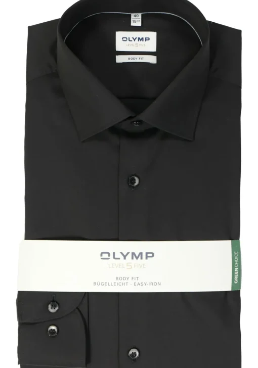 OLYMP Level 5 body fit overhemd, satijnbinding, zwart