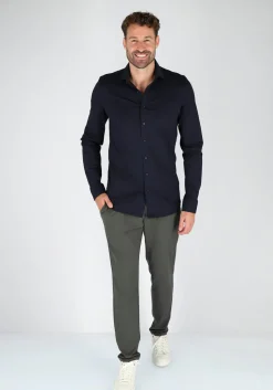 OLYMP Level 5 24/Seven body fit overhemd, mouwlengte 7, marine blauw tricot