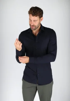 OLYMP Level 5 24/Seven body fit overhemd, mouwlengte 7, marine blauw tricot