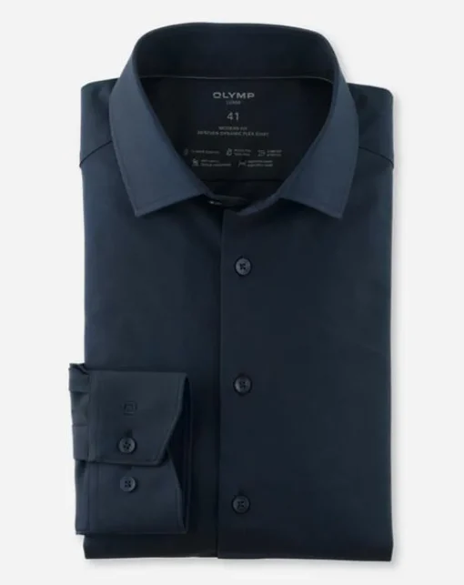 OLYMP Luxor 24/7 modern fit overhemd, popeline, marineblauw