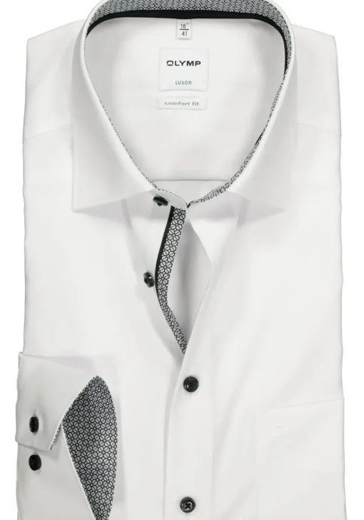 OLYMP Luxor comfort fit overhemd, wit (zwart contrast)