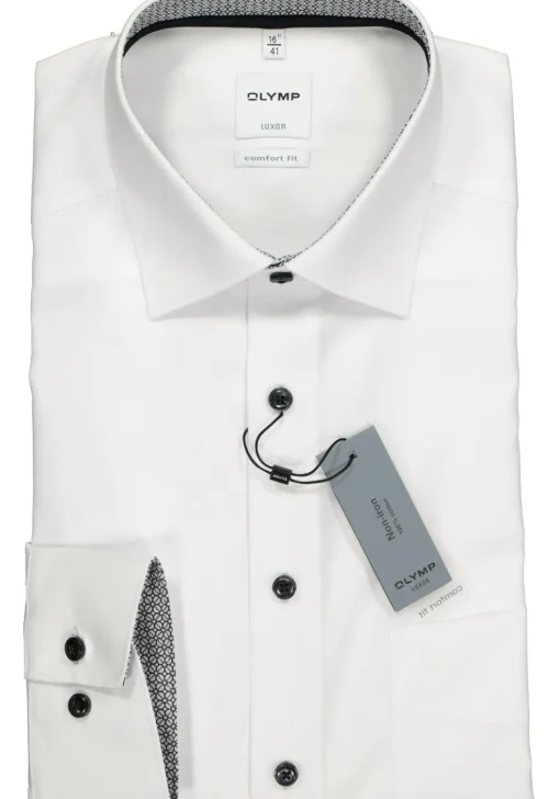 OLYMP Luxor comfort fit overhemd, wit (zwart contrast)
