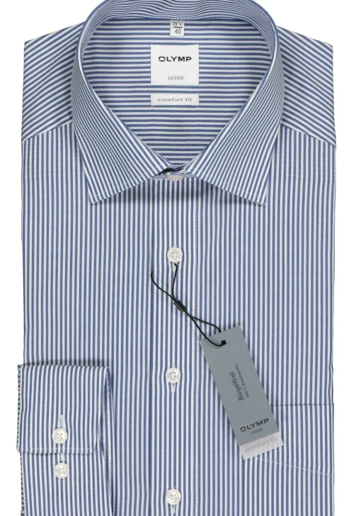 OLYMP Luxor comfort fit overhemd, marine blauw gestreept