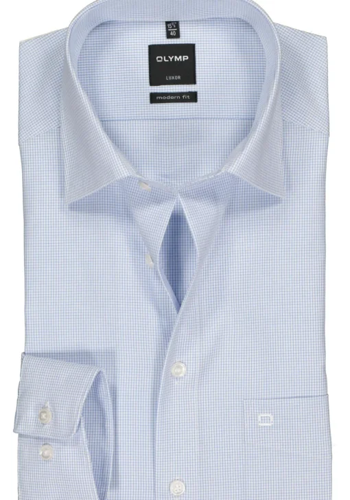 OLYMP Luxor modern fit overhemd, blauw met wit geruit