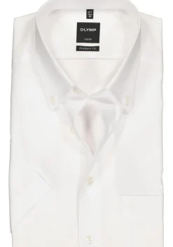 OLYMP Luxor modern fit overhemd, korte mouw, wit met button-down kraag