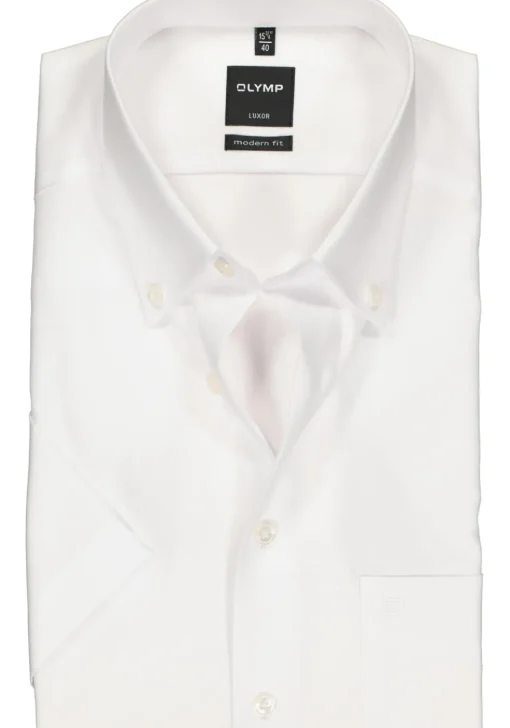 OLYMP Luxor modern fit overhemd, korte mouw, wit met button-down kraag