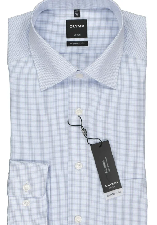 OLYMP Luxor modern fit overhemd, blauw met wit geruit