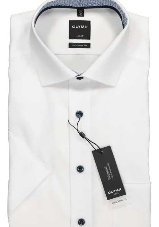 OLYMP Luxor modern fit overhemd, korte mouw, wit (blauw contrast)