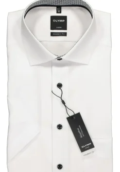 OLYMP Luxor modern fit overhemd, korte mouw, wit (zwart contrast)