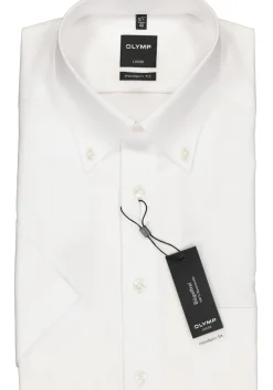 OLYMP Luxor modern fit overhemd, korte mouw, wit met button-down kraag