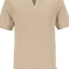 OLYMP modern fit gebreide polo katoen met hennep, structuur, korte mouw, beige