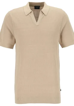 OLYMP modern fit gebreide polo katoen met hennep, structuur, korte mouw, beige