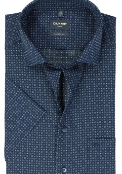 OLYMP modern fit overhemd, korte mouw, popeline, marine blauw dessin