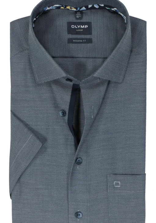 OLYMP modern fit overhemd, korte mouw, structuur, marine blauw