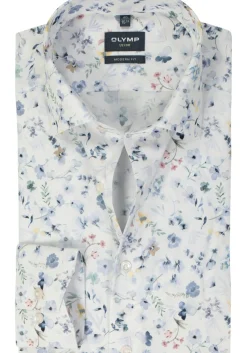 OLYMP modern fit overhemd, mouwlengte 7, popeline, wit dessin