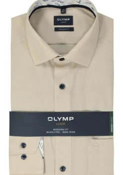 OLYMP modern fit overhemd, structuur, beige