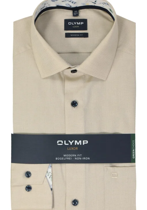 OLYMP modern fit overhemd, structuur, beige