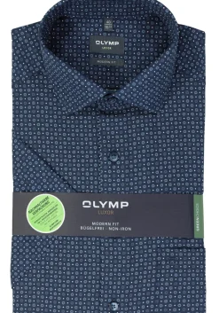 OLYMP modern fit overhemd, korte mouw, popeline, marine blauw dessin