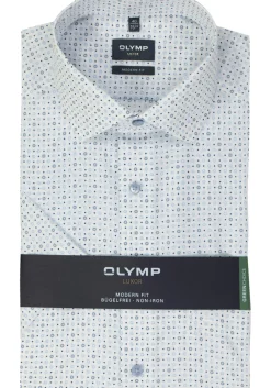 OLYMP modern fit overhemd, korte mouw, popeline, wit dessin