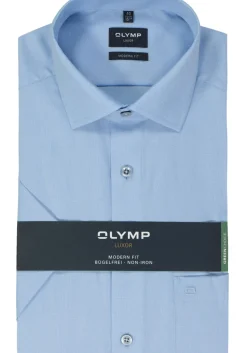 OLYMP modern fit overhemd, korte mouw, structuur, lichtblauw
