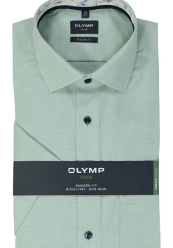 OLYMP modern fit overhemd, korte mouw, structuur, groen