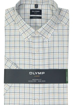 OLYMP modern fit overhemd, korte mouw, popeline, lichtblauw geruit