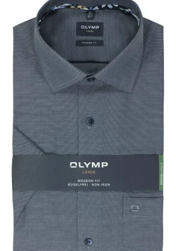 OLYMP modern fit overhemd, korte mouw, structuur, marine blauw