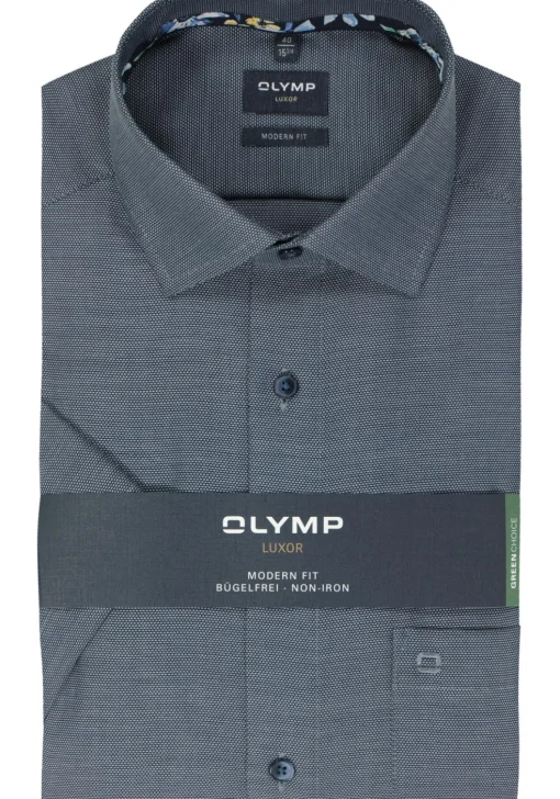 OLYMP modern fit overhemd, korte mouw, structuur, marine blauw