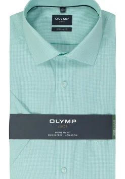 OLYMP modern fit overhemd, korte mouw, structuur, mint groen