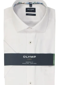 OLYMP modern fit overhemd, korte mouw, structuur, wit