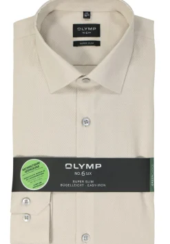 OLYMP No. 6 Six super slim fit overhemd, structuur, beige